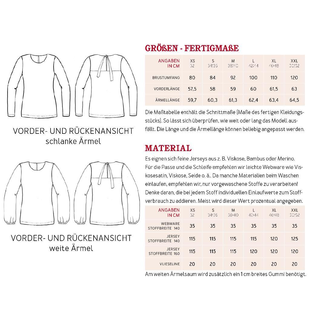Papierschnittmuster Jerseybluse Frau Yelda XS-XXL